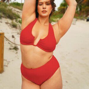 Berlook Red Plus Size Bikini Set 24 |3X | NWT | U-Ring Criss-Cross Ribbed